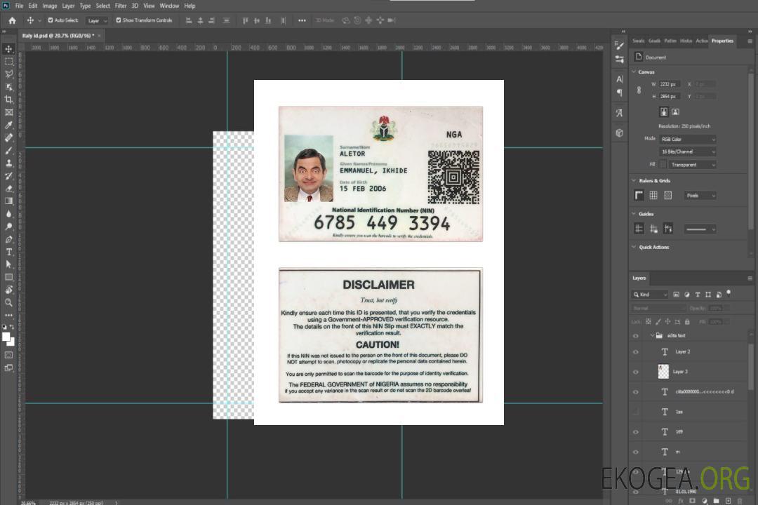 Carte d'identité nationale du Nigéria template Carte d'identité nationale du Nigéria template